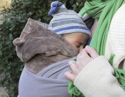 Out wuith baby in a wrap