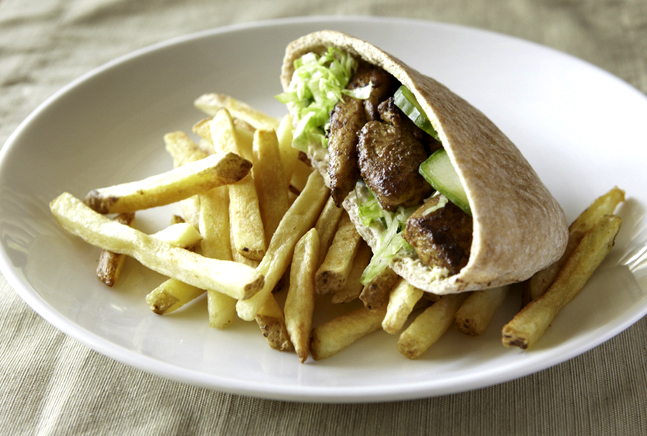 Shawarma-Chicken-and-Chummus-Pitas-with-French-Fries
