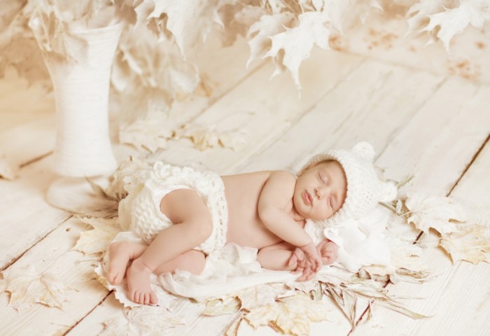Fall Leaf Baby with White Hat